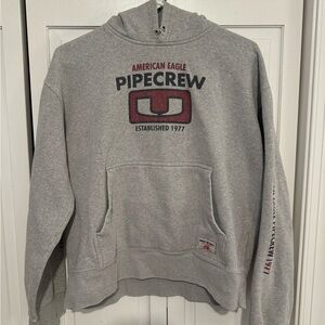 American Vintage Men's Grey and Burgundy Hoodie Size S